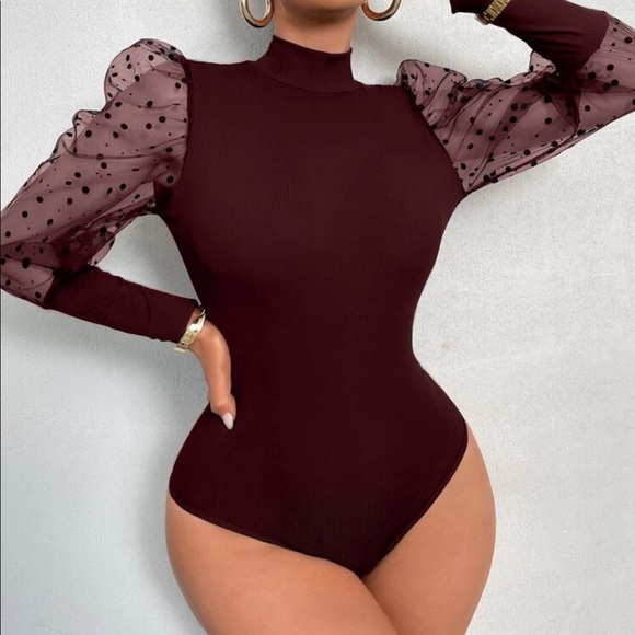 Green mesh dot sleeve bodysuit - Picture 2 of 16